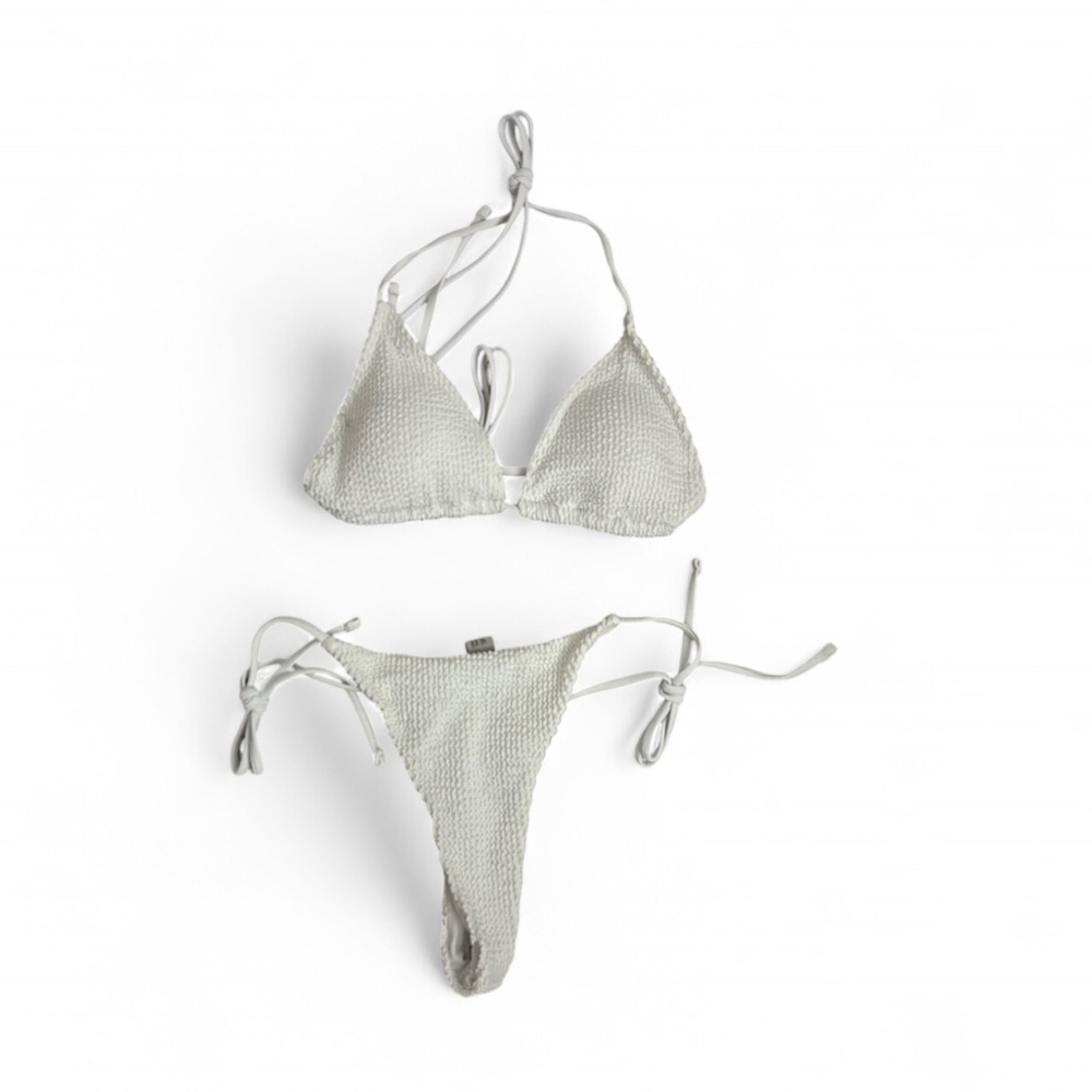 SHEIN Cream Textured Tie-Side Triangle Bikini Set